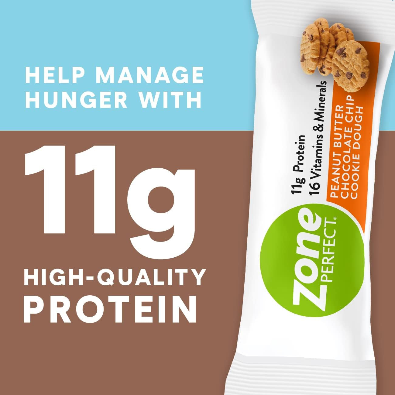 Zoneperfect Protein Bars, 16 Vitamins & Minerals, 11G Protein, Nutritious Snack Bar, Peanut Butter Chocolate Chip Cookie Dough, 10 Count