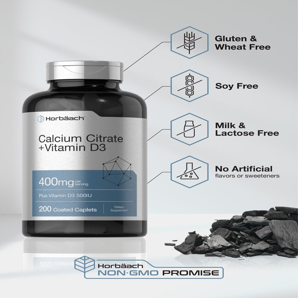 Calcium Citrate & Vitamin D3 | 200 Caplets | Vegetarian Formula | by Horbaach