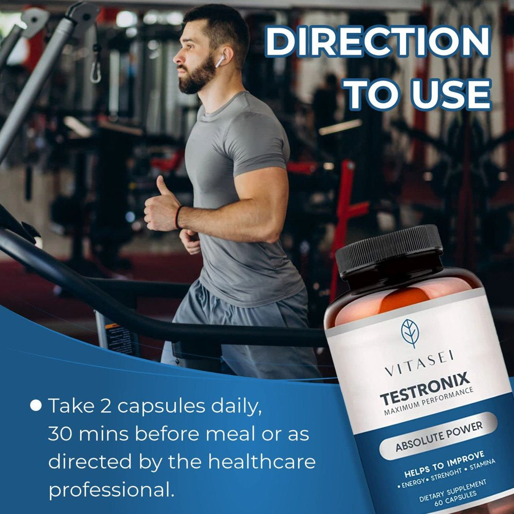 VITASEI Testronix Testosterone Booster for Men, Natural Blend for Maximum Performance Stamina, Energy, and Strength 120 Capsules