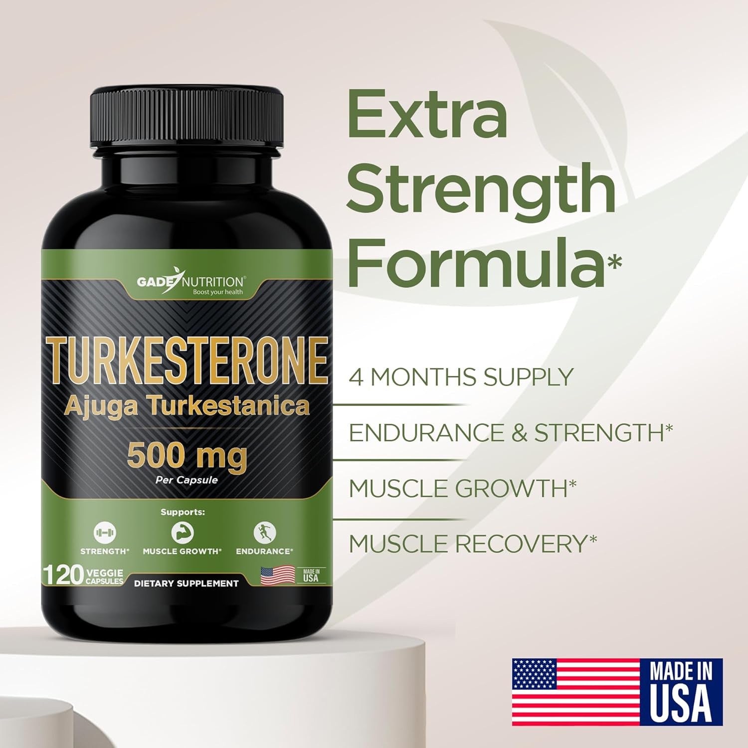 Turkesterone - Ajuga Turkestanica Extract Standardized 10% Turkesterone Supplement 500Mg, for Strength, Muscle Growth, Stamina, Recovery, Similar to Ecdysterone, USA Made