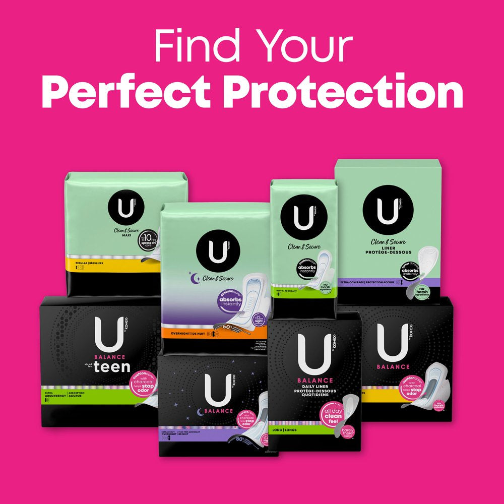 U by Kotex Balance Sized for Teens Ultra Thin Overnight Pads with Wings, 24 Count