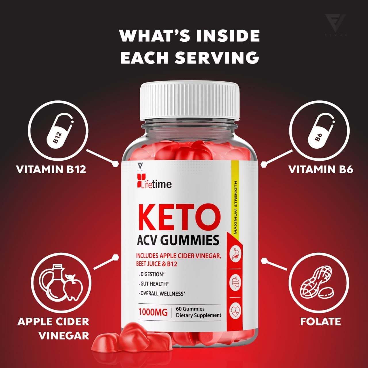 Lifetime Keto plus ACV Gummies Advanced Life Time Keto+Acv Weight Loss, Lifetime Keto Apple Cider Vinegar AVC Belly Fat Burner Support Women Men Diet Weightloss Gummy (60 Gummies)