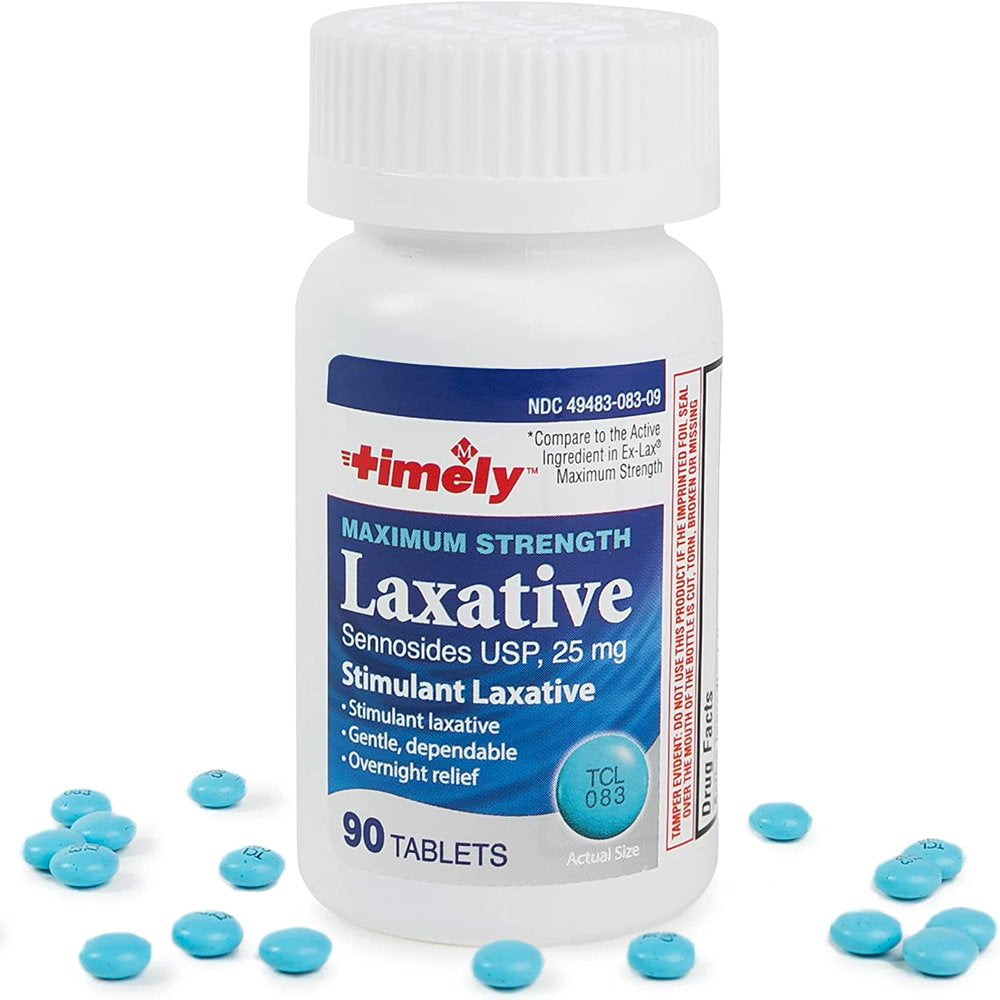 Timely - Max Lax Laxatives - 90 Maximum Strength Tablets - 25 Mg Sennosides - Compared to Ex-Lax