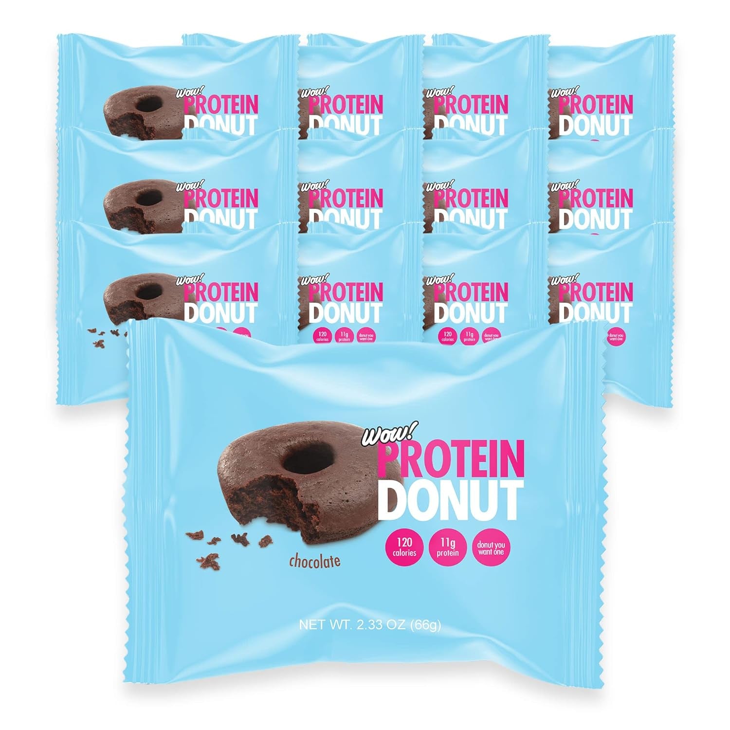 Wow! Protein Donuts, High Protein Snacks, Low Carb, Low Calorie, & Low Sugar, Healthy Snack with 11G of Protein (Chocolate, Pack of 12) (Chocolate, 12 Pack)