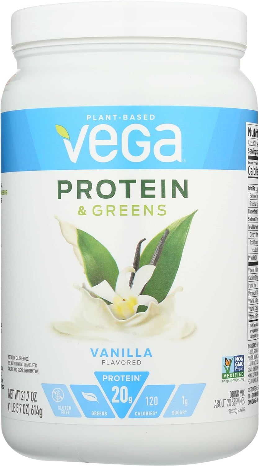 Vega Protein & Greens, Vanilla, Vegan Protein Powder, 20G Plant Based Protein, Low Carb, Keto, Dairy Free, Gluten Free & Non-Gmo, Pea Protein for Women and Men, 21.7 Oz