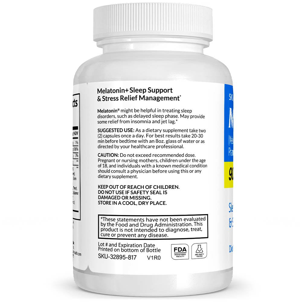 Melatonin+ Pharmaceutical Grade OTC for Sleep Support & Stress Relief, 900 Mg, Vitasource