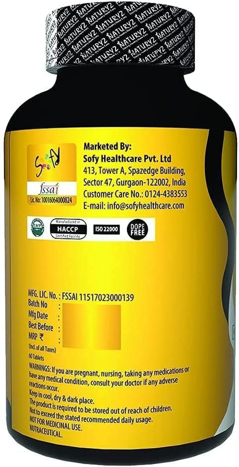 CROW Naturyz Arginine Gold Pre-Workout Tablets with 1500Mg L- Arginine, 400Mg Citrulline, Beetroot Powder & Fenugreek Extract per Serving - 60 Tablets