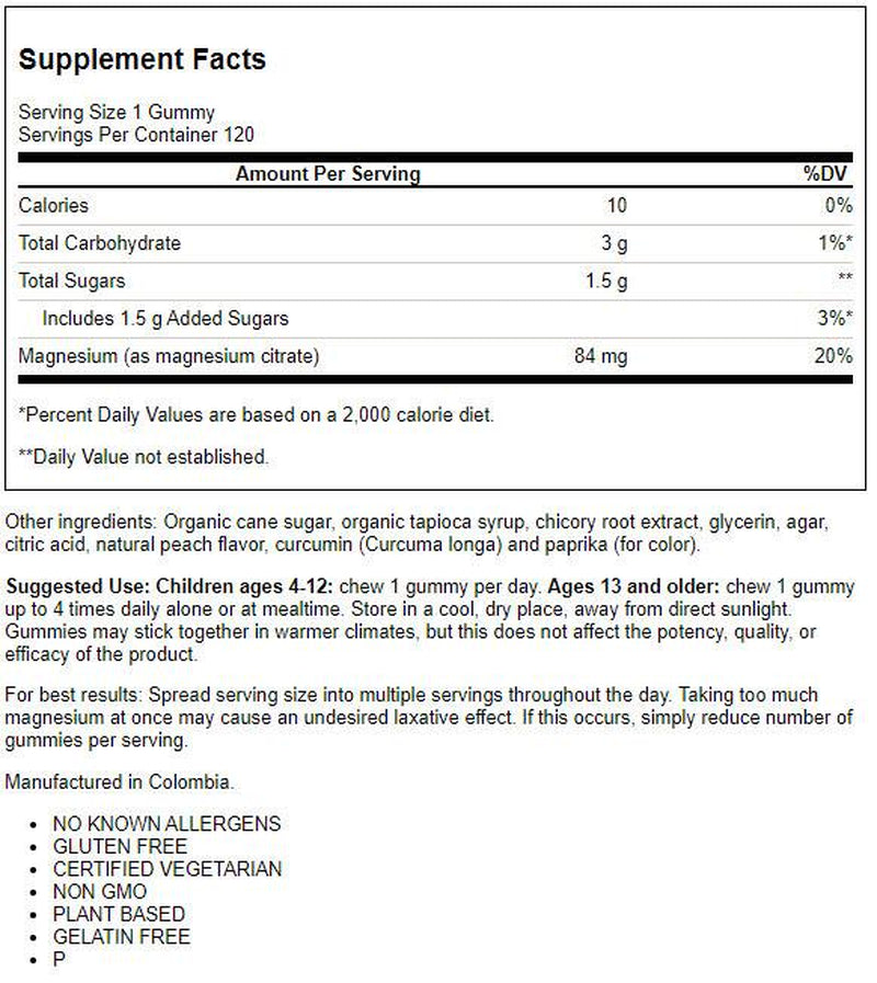 Trace Minerals Magnesium Gummies (120 Ct) Low Sugar | Natural Sleep Support | Kids & Adults | Peach