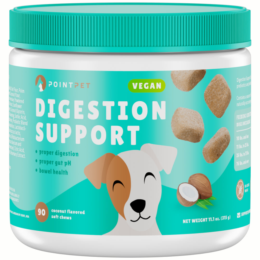 POINTPET Vegan Digestive Support for Dogs, Probiotics with Prebiotics Supplement, 90 Coconut Flavored Soft Chews
