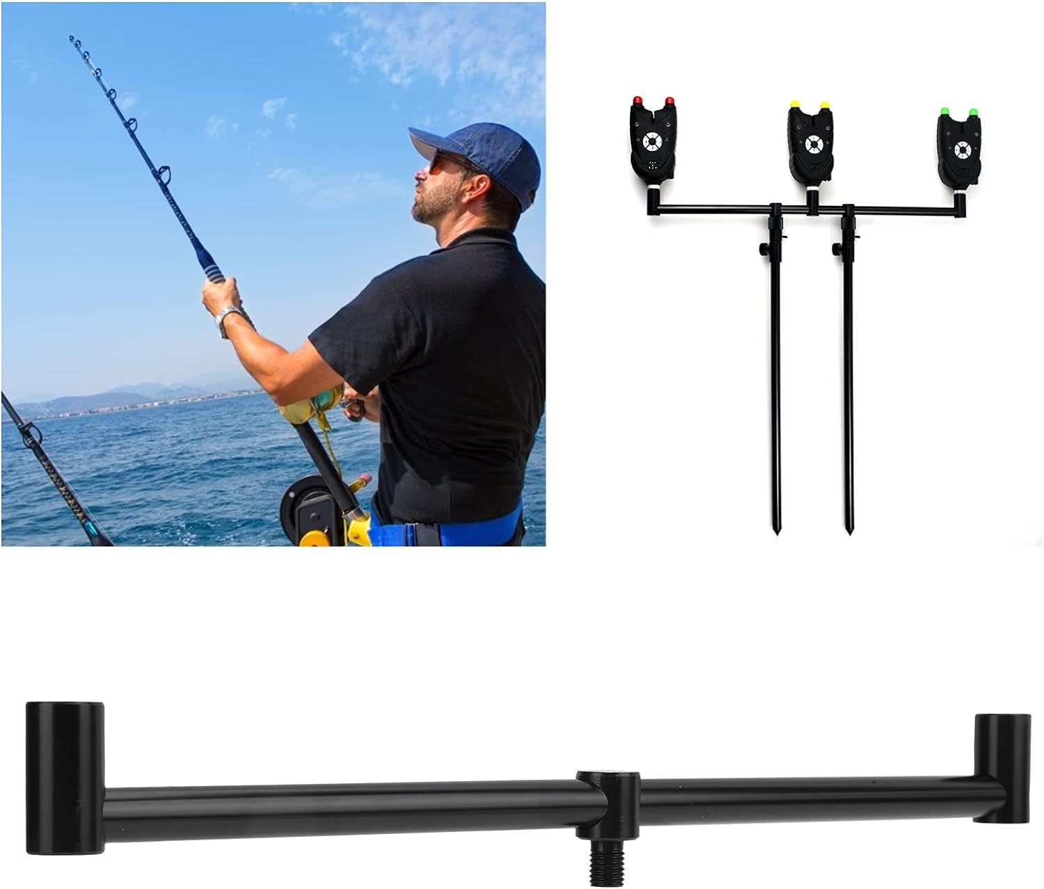 2 Heads Fishing Rod Alarm, Buzz Bar 2 Head Aluminum Alloy Buzz Bar Alloy Buzz Bar Fishing Rod Buzz Bar with 1 X Bracket Accessories for Fishing Accessories(30M)