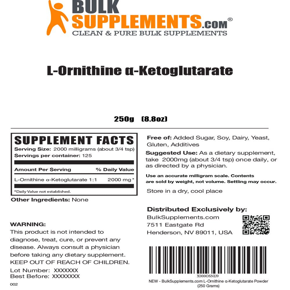 Bulksupplements.Com L-Ornithine A-Ketoglutarate (OKG) Powder 2000Mg - Nitric Oxide Supplement (250 Grams)