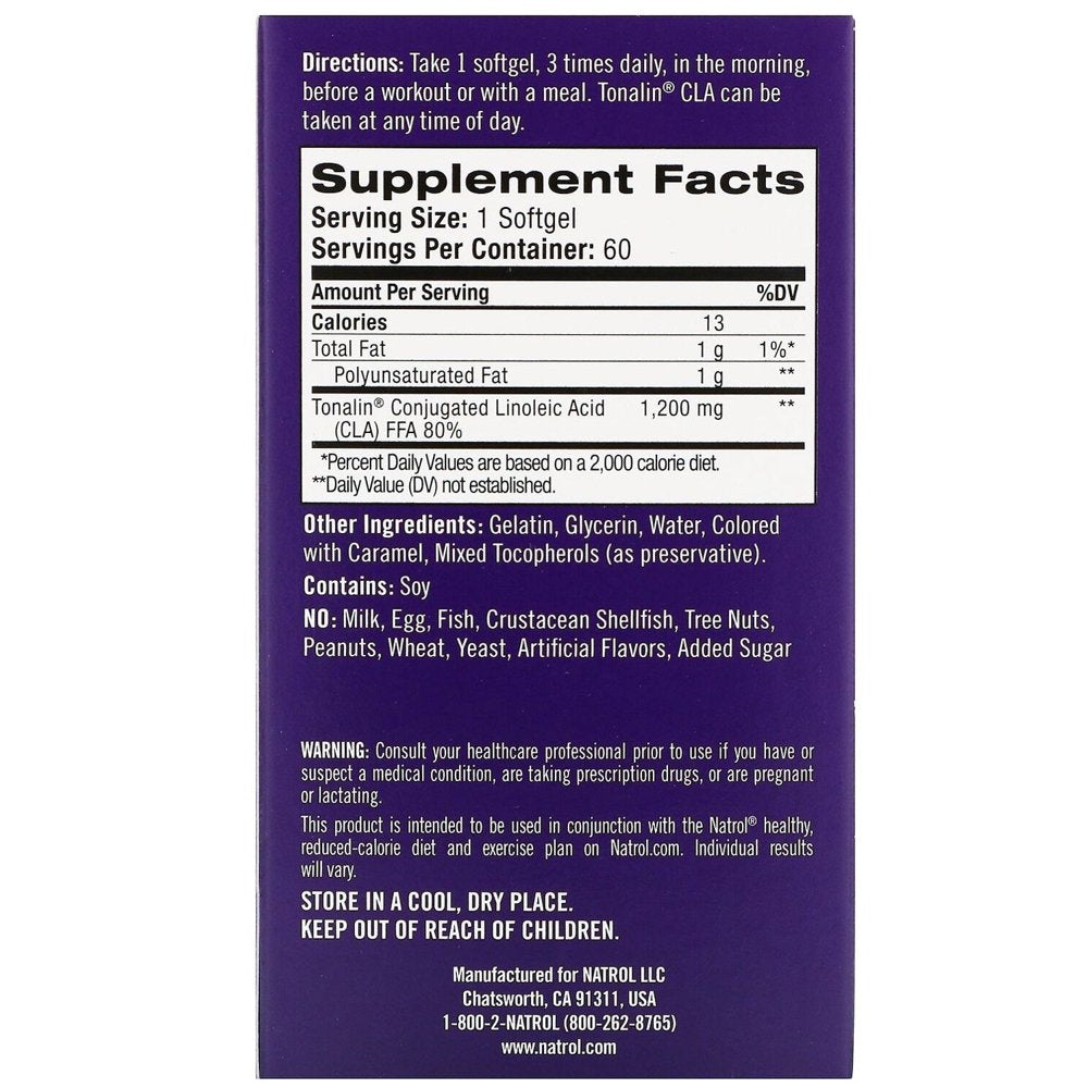 Natrol Tonalin CLA Reduce Fat Naturally Dietary Supplement Softgels - 90 CT