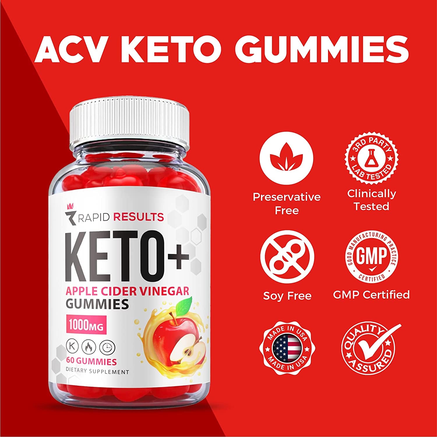 (2 Pack) Rapid Results Keto ACV Gummies - Official Formula, Vegan, Non GMO - Rapid Results Keto Gummies plus ACV, Weight Apple Loss with Apple Cider Vinegar, AVC Cider Gummy Advanced (120 Gummies)