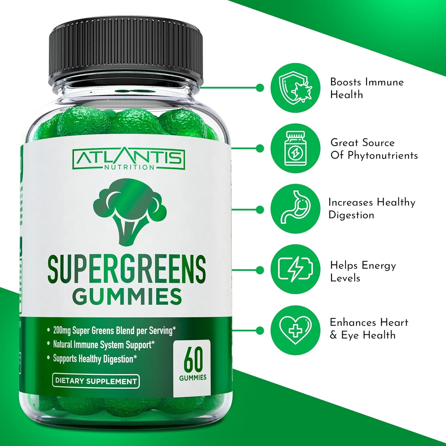 60 Supergreens Gummies Daily Green Superfoods Supplement + 60 Keto Apple Cider Vinegar Gummies Advanced Weight Loss.