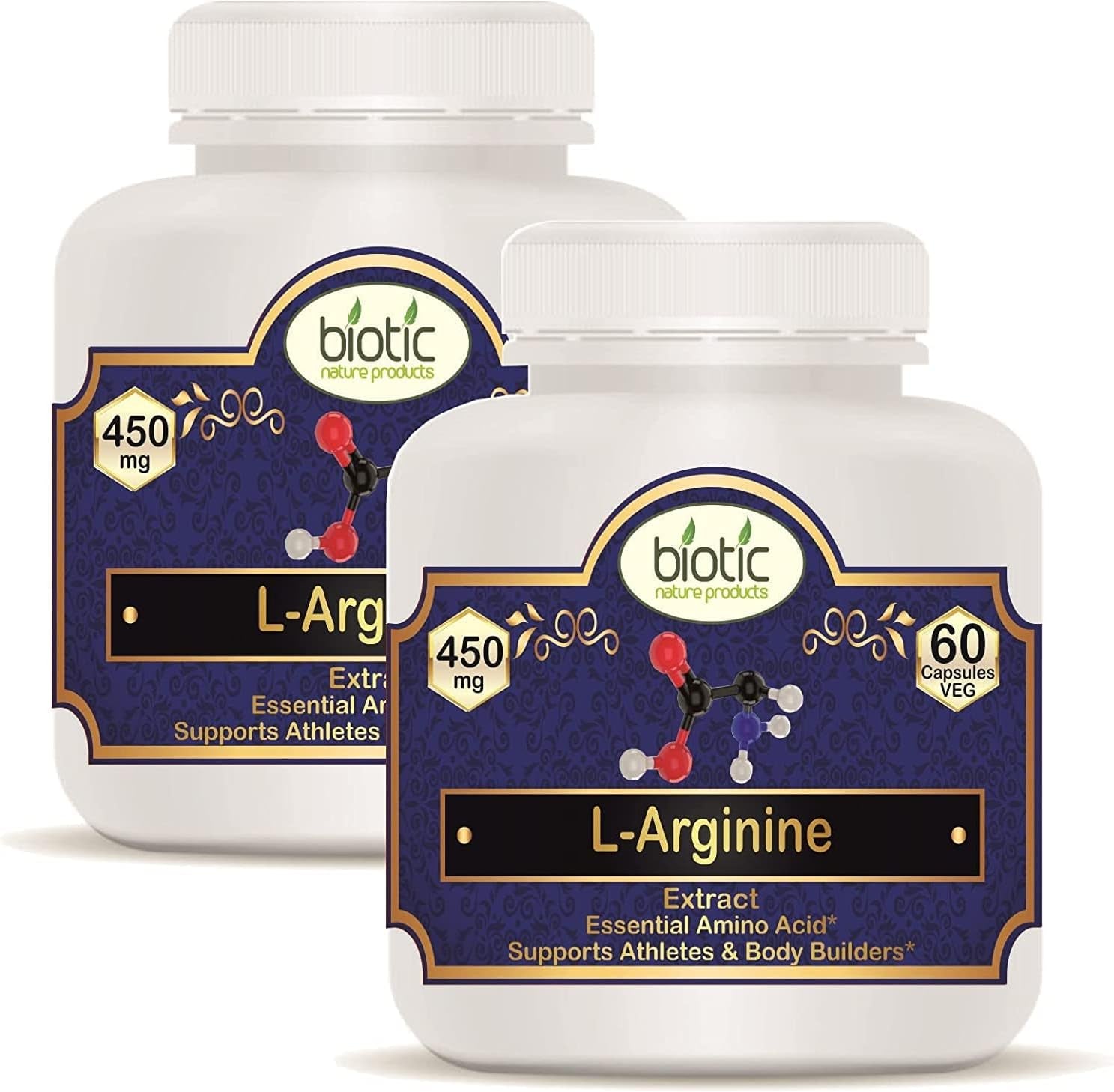 Veena Biotic L-Arginine/L Arginine Capsules 450 Mg for Muscle - 120 Veg Capsules (Pack of 2)