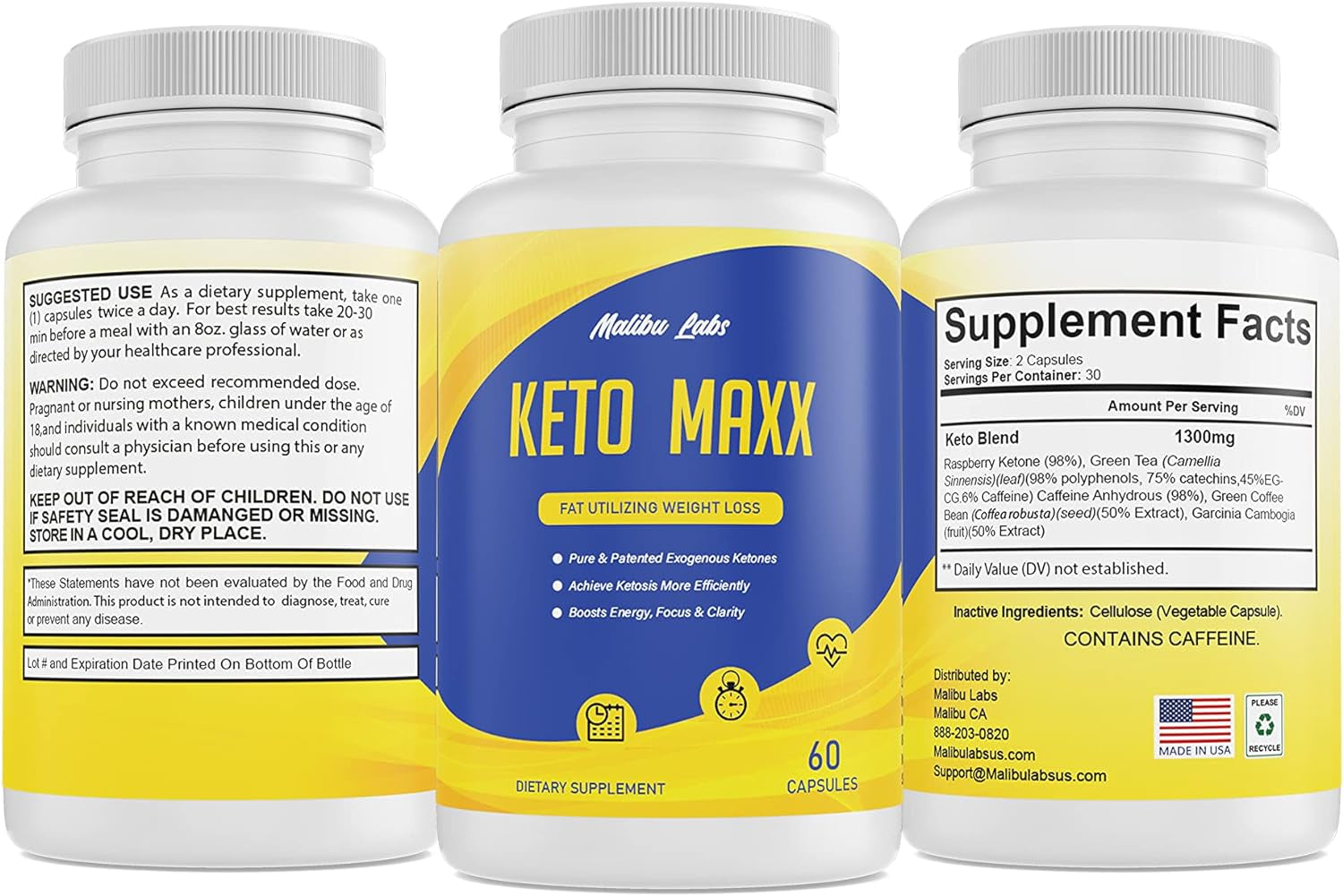 (Official) Keto Maxx, Advanced Formula 1300Mg, Made in the USA (60 Count (Pack of 3))