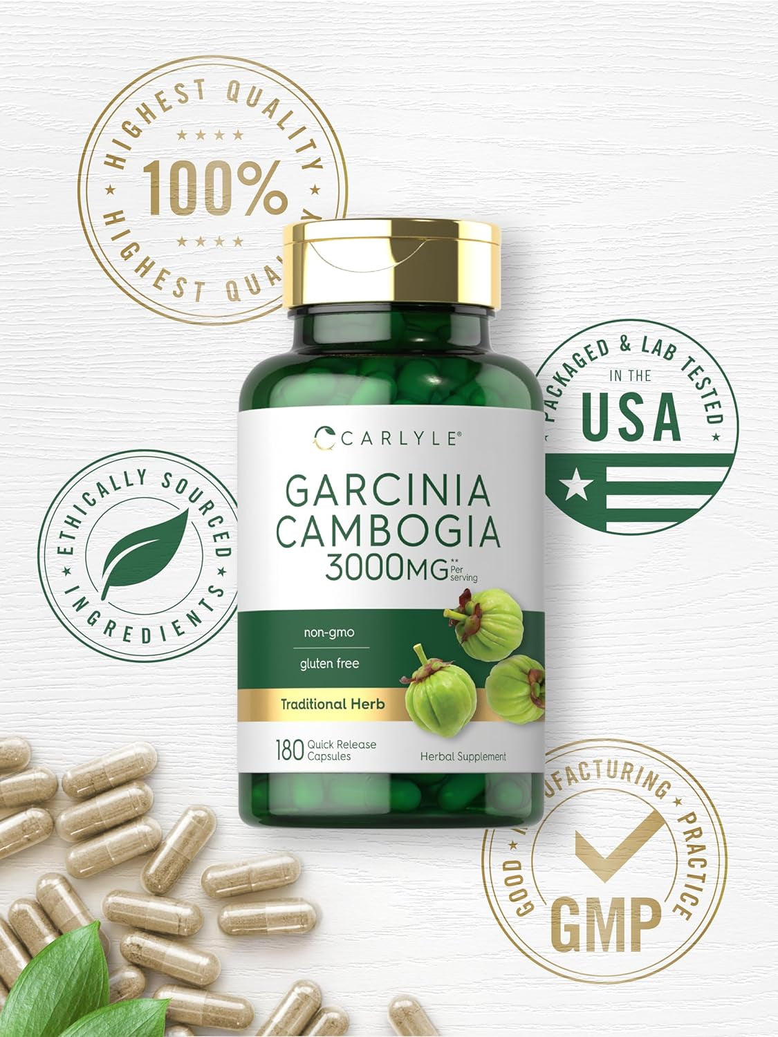 Carlyle Garcinia Cambogia 3000Mg | 180 Capsules | Non-Gmo, Gluten Free Supplement Extract