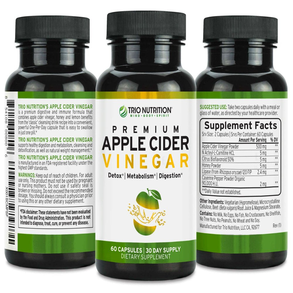 Trio Nutrition Apple Cider Vinegar Dietary Supplements | ACV with Mother