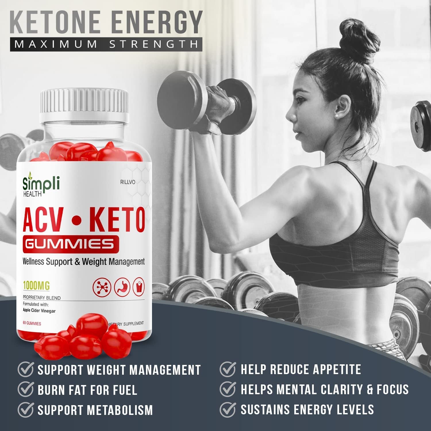 Simpli ACV Keto Gummies, Simpli Health Acv+Keto Gummies Advanced Ketogenic Formula (60 Gummies)