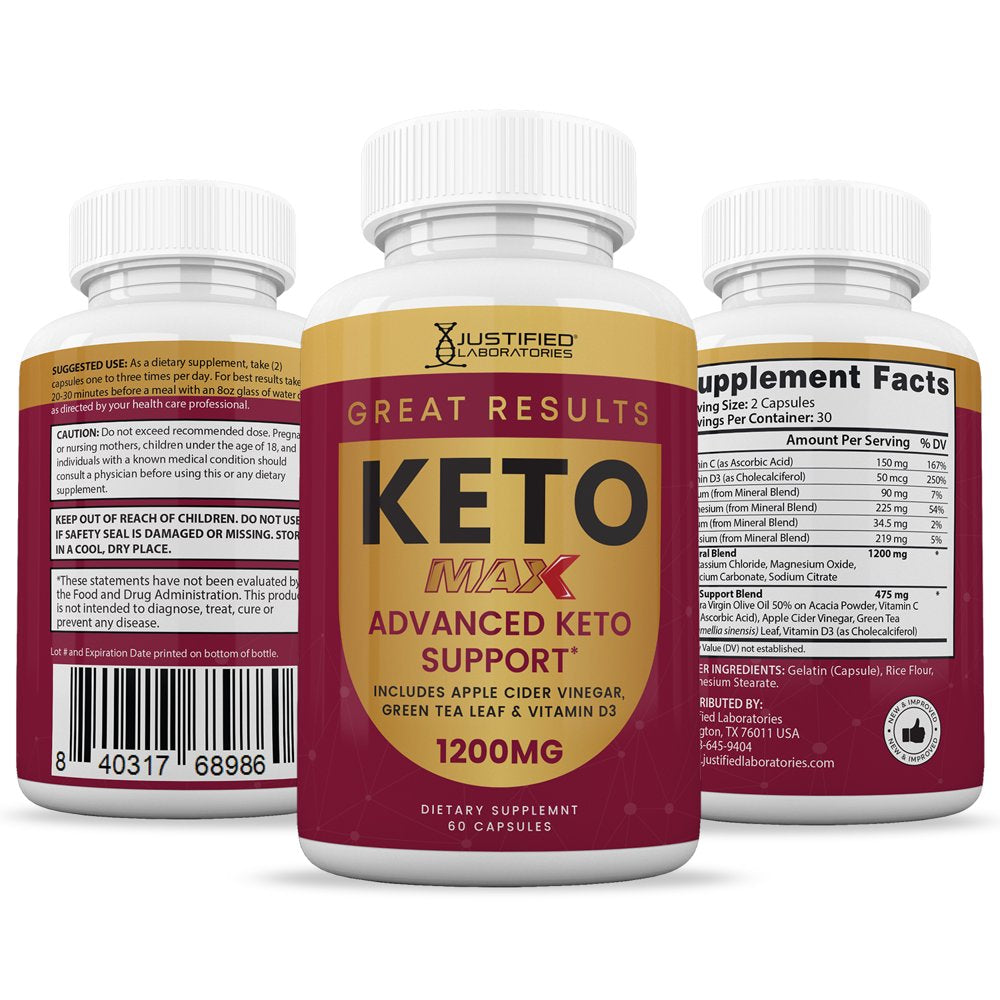 (5 Pack) Justified Laboratories Great Results Keto ACV MAX Pills 1675Mg Dietary Supplement 300 Capsules