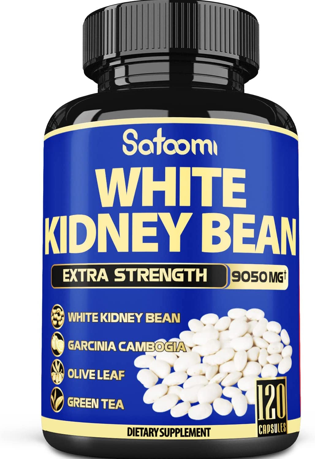 6In1 White Kidney Bean Extract Capsules 9050 Mg - with Garcinia Cambogia, Olive Leaf, Green Coffee Bean & More - Energy, Immune Support & Body Form Management for Women & Men - 120 Count