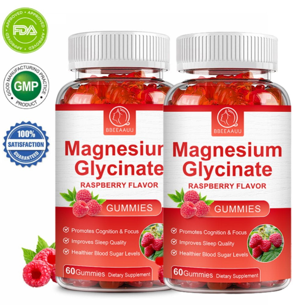 (2 Pack) Magnesium Glycinate Gummies 500Mg - Magnesium Supplement for Calm Mood, Stress Relief & Heart Health - Gluten Free & Vegan - 120 Gummies
