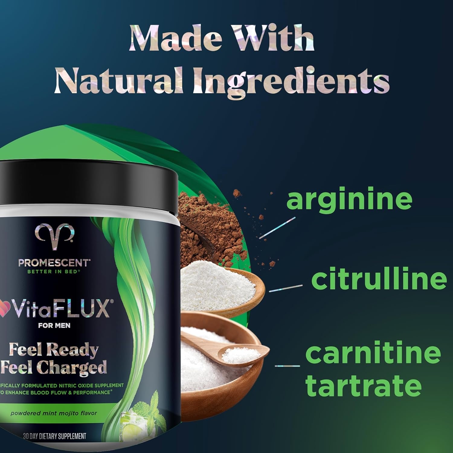 Vitaflux Triple Power Nitric Oxide Supplement for Male Performance, Stamina, Energy, Recovery - L Arginine 2000Mg, L Citrulline 1000Mg, L Carnitine 1000Mg, Zinc, Magnesium - 30 Day Supply, Mint Mojito