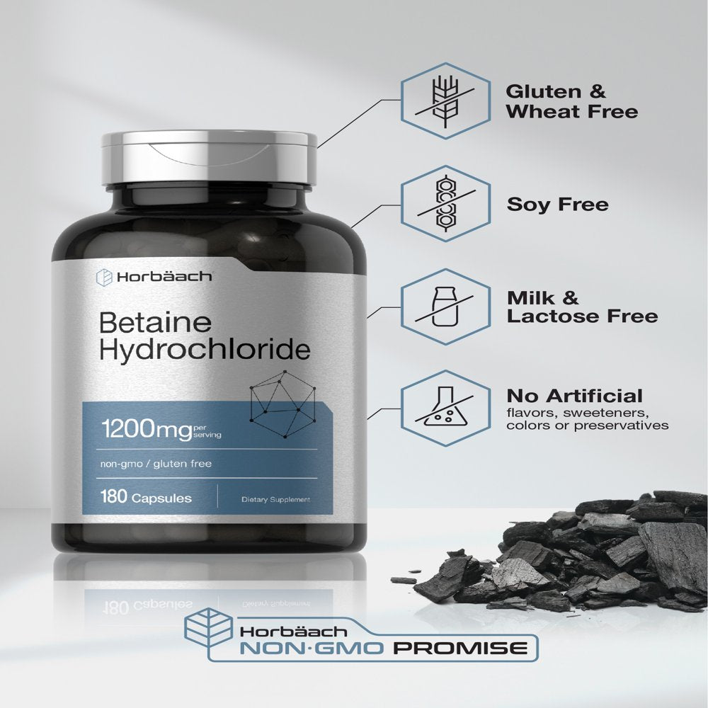 Betaine Hcl 1200Mg | 180 Capsules | Betaine Hydrochloride | by Horbaach