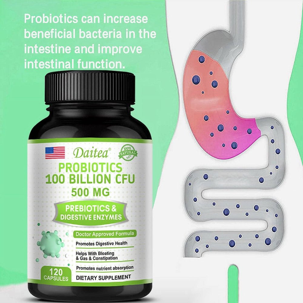 Daitea Probiotics 10 Billion Capsules CFU - 11 Strains + Organic Prebiotics & Digestive Enzymes - Digestive & Gut Health - Supports Occasional Constipation, Diarrhea, Gas & Bloating