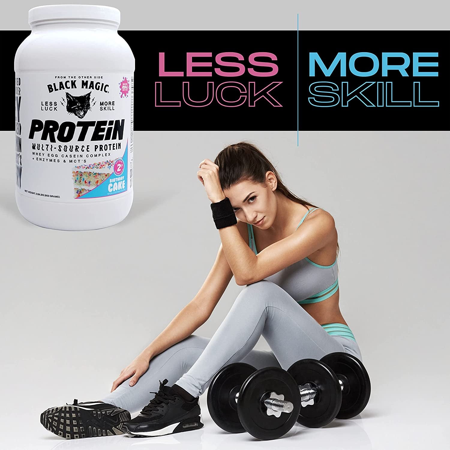 Worldwide Nutrition Bundle,2 Items: Black Magic Multi Source Protein Powder Whey, Egg Albumin Enzymes, Micellar Casein & Mcts Muscle Mass Gaining Birthday Cake Flavor - 2 LB & Multi Purpose Key Chain