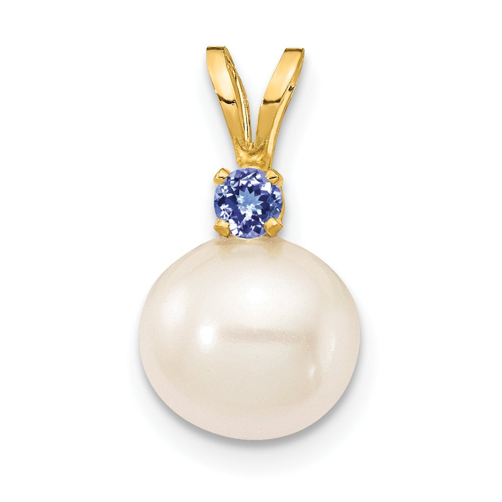 14K Tanzanite 8-8.5Mm White round FWC Pearl Pendant XF742/TZ