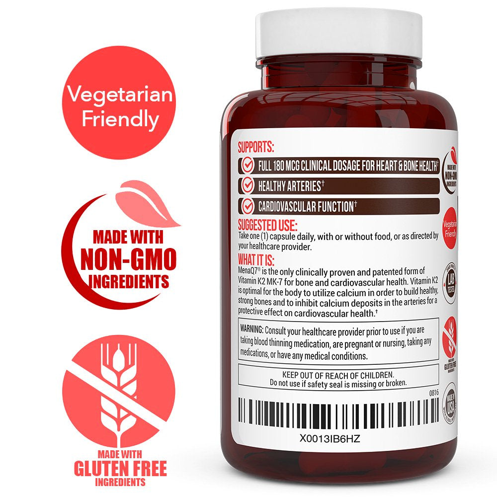 Vitamin K2 D3 Supplement -180 Mcg Vitamin K2 MK7 and 5000 IU D3 for Healthy Bones, Healthy Heart & Cardiovascular Health- Menaq7 Vitamin K Complex- 60 Vegetable Capsules