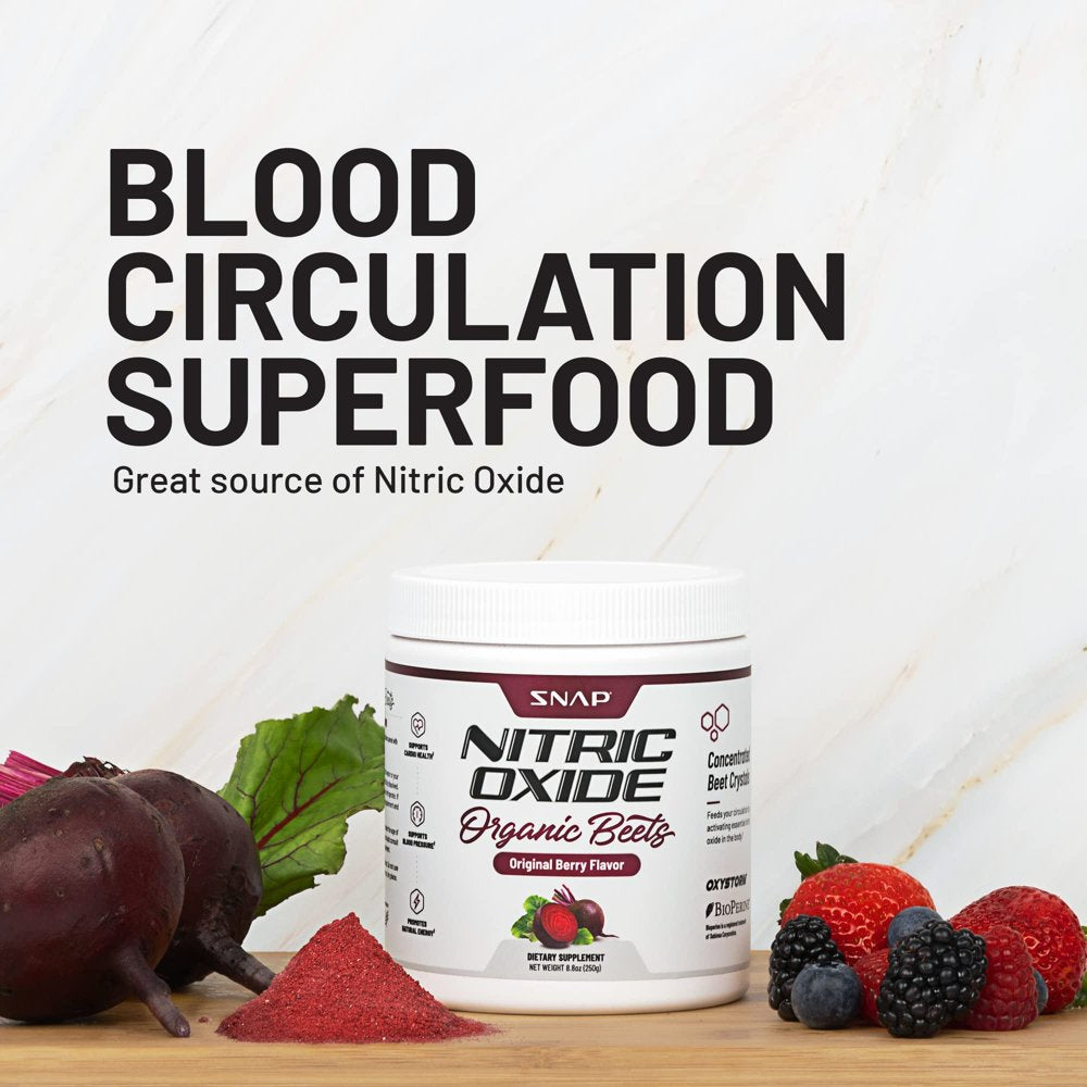 Snap Supplements Organic Beet Root Powder Nitric Oxide Supplement, Support Blood Pressure Supplement, Heart Health, Natural Energy, Circulation Superfood, 30 Servings, 250G (Mixed Berry)