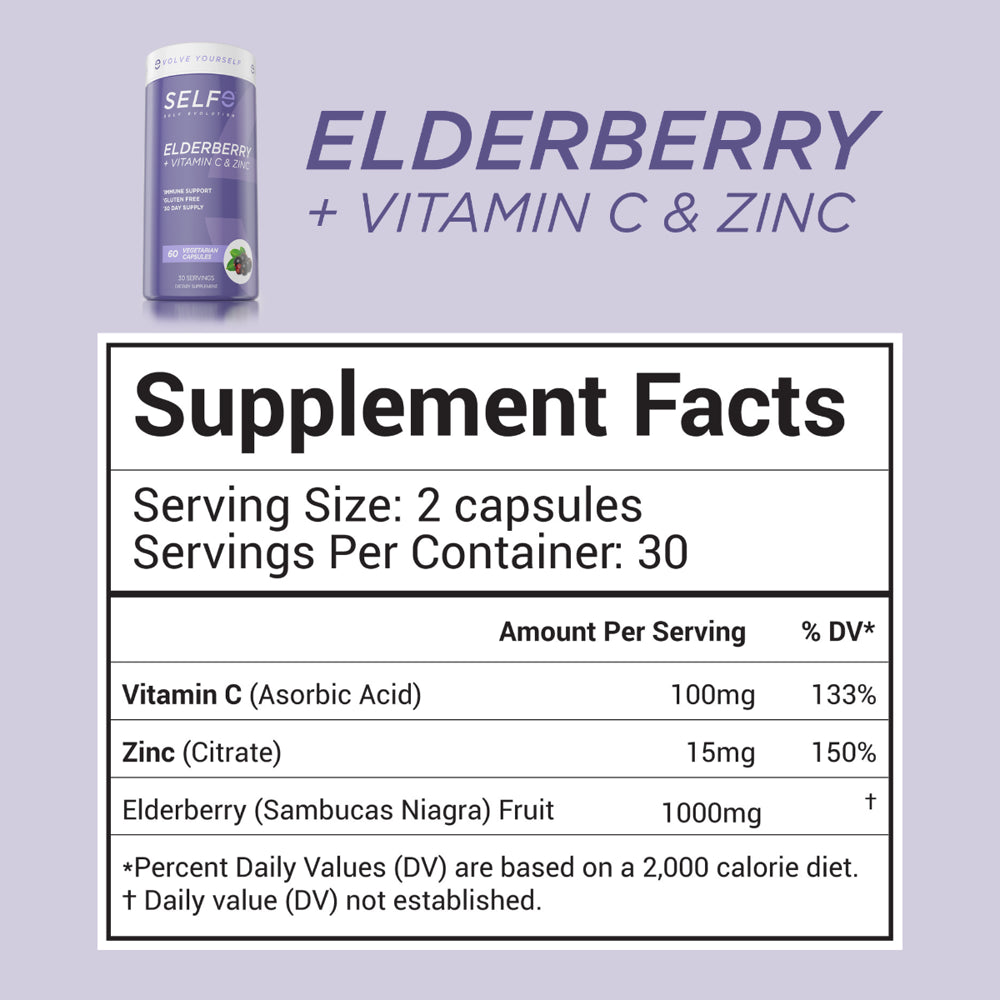 1000Mg Premium Elderberry Pills with Vitamin C and Zinc for Added Immune Support - Vegan Friendly Gluten Free - 60 Capsules