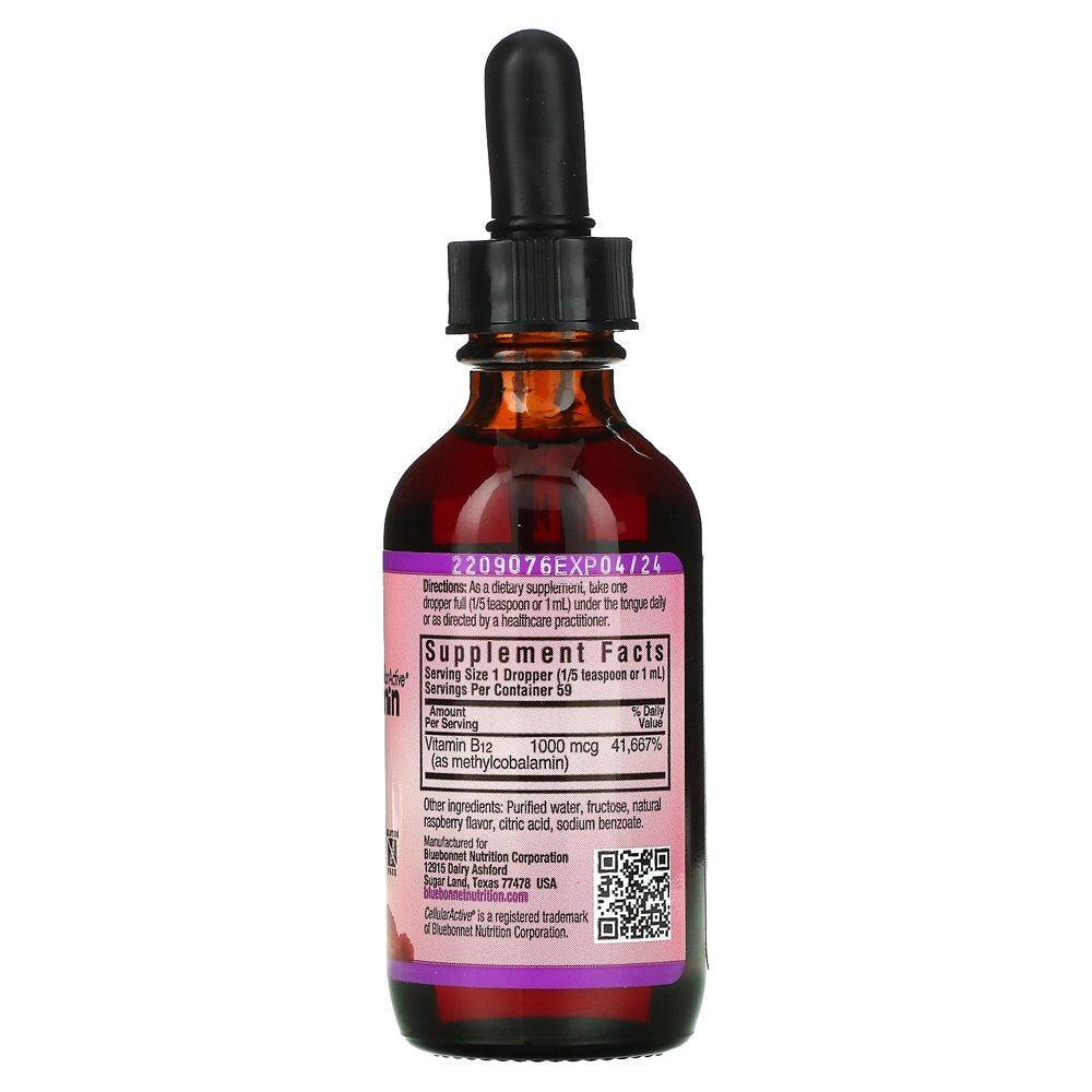 Bluebonnet Nutrition - Liquid Cellularactive Methylcobalamin Vitamin B12 Raspberry 1000 Mcg. - 2 Fl. Oz.