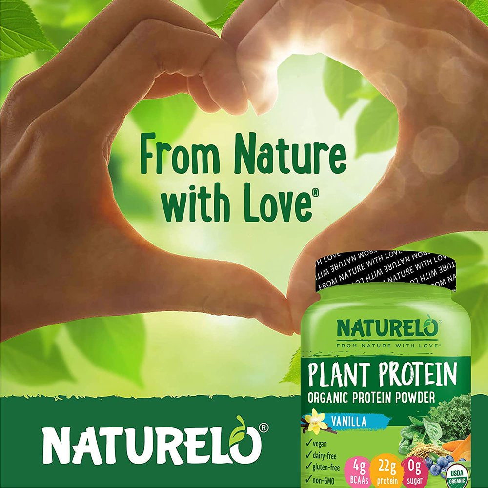 NATURELO Plant Protein Powder, Vanilla, 22G Protein - Vegan - 20 Servings