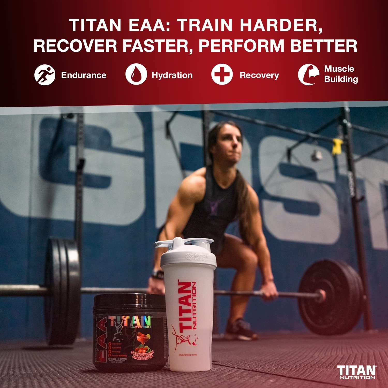 Titan EAA Essential Amino Acid & Hydration Supplement - Full Spectrum 2:1:1 BCAA Protein Blend - Muscle Tissue Repair, Recovery & Growth - Potassium, & Vitamin C - Strawberry Margarita, 30 Servings