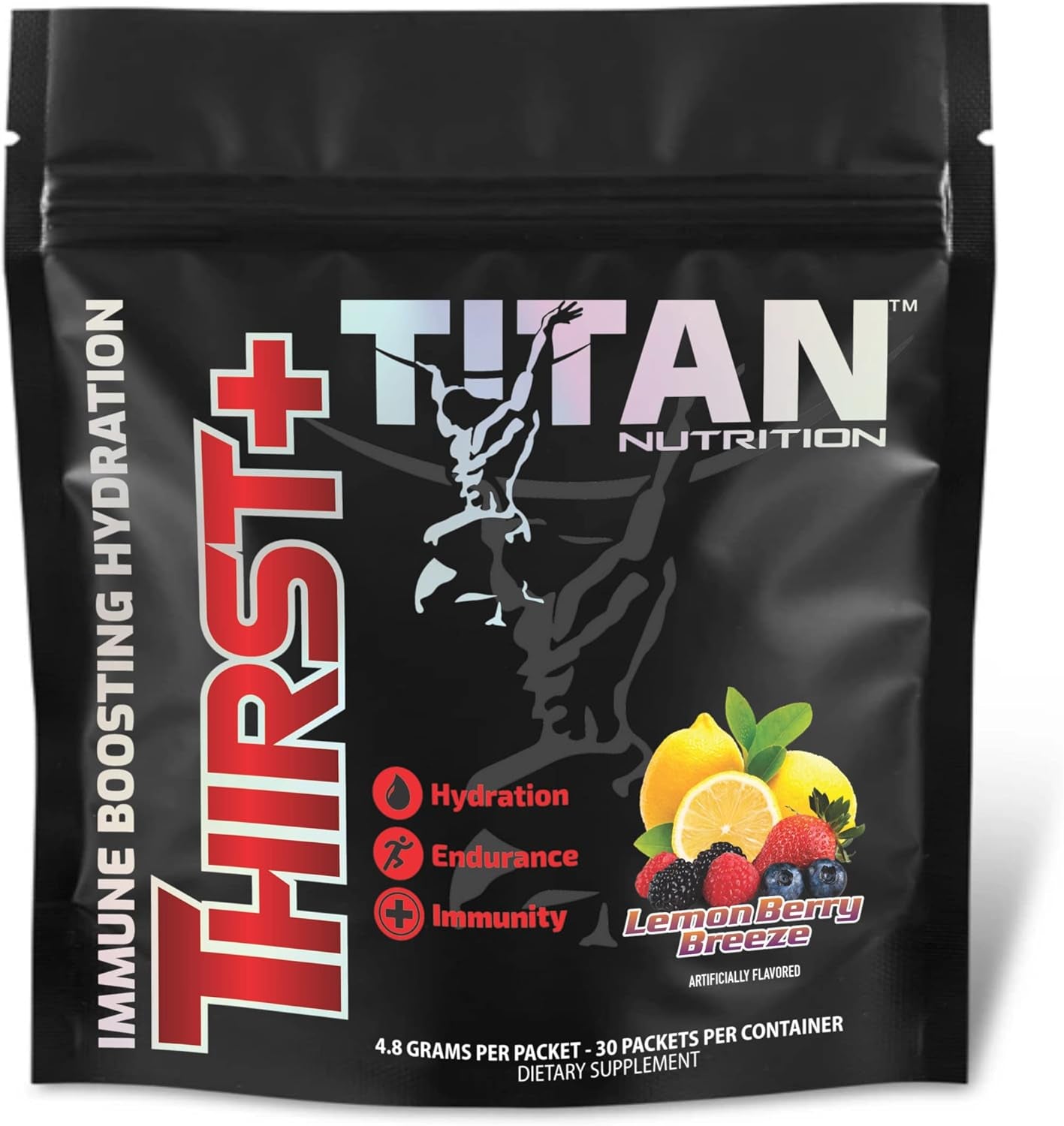 Titan Nutrition Thirst+ Electrolytes Powder & Vitamin Replenishment Packets, 30 Serv - Energy Boost, Focus, Stamina - Vitamin C, B12, Magnesium, Sodium, Potassium