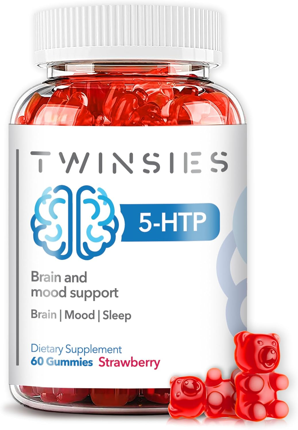 5-HTP Gummies 200Mg with L-Tryptophan Supplement for Brain, Mood Stabilizer and Sleep Support, 60 Strawberry Gummies (Strawberry)