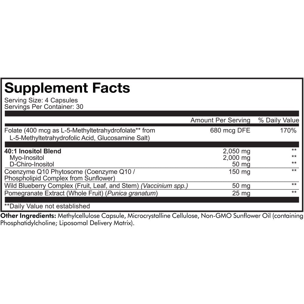 Codeage Liposomal Ovarian Inositol + Supplement, Folate & Coq10 Phytosome, Hormonal Balance, 120 Ct