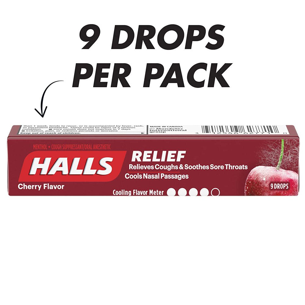 Halls Cherry Cough Drops - with Menthol - 180 Drops (20 Sticks of 9 Drops)