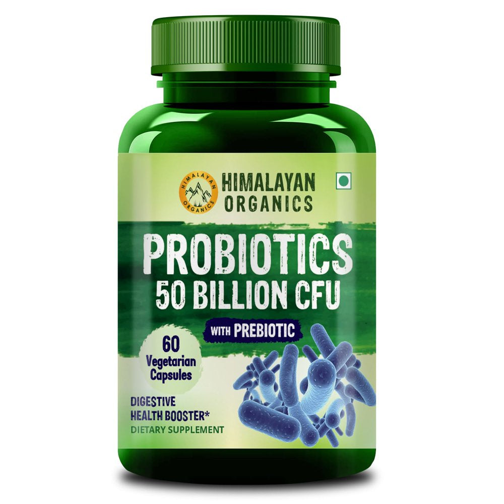 Himalayan Orgnics Probiotics 50 Billion CFU - 20 Strain + 150Mg Prebiotic Supplement | Good for Digestive, Gut Health, Immunity, Diarrhea, Gas & Bloating Support- 60 Vegetarian Capules