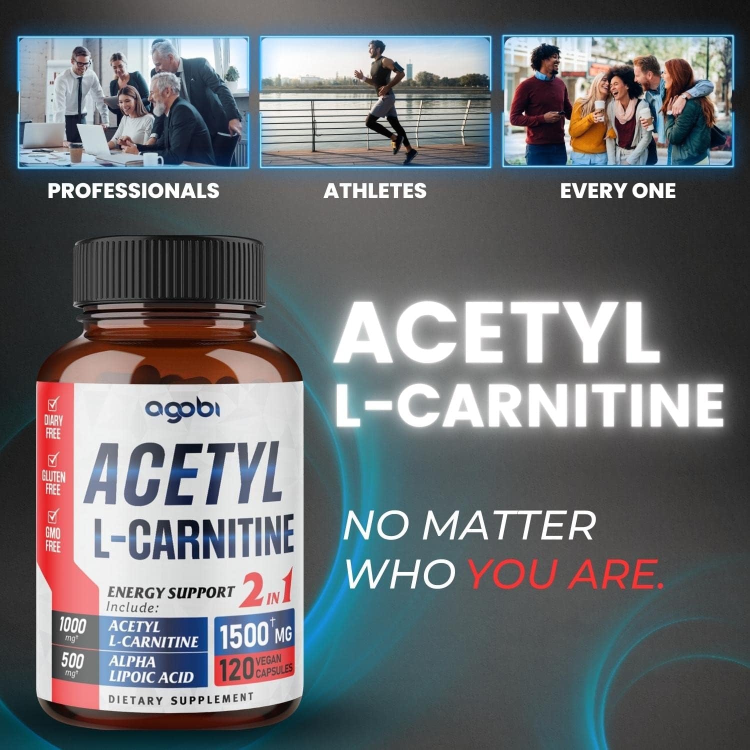 Agobi Acetyl L-Carnitine & Alpha Lipoic Acid Complex 1500Mg - Supplement for Brain Health, Memory, Focus & Mood Support - 120 Vegan Capsules for 2 Month Supply - Gluten-Free, Non-Gmo