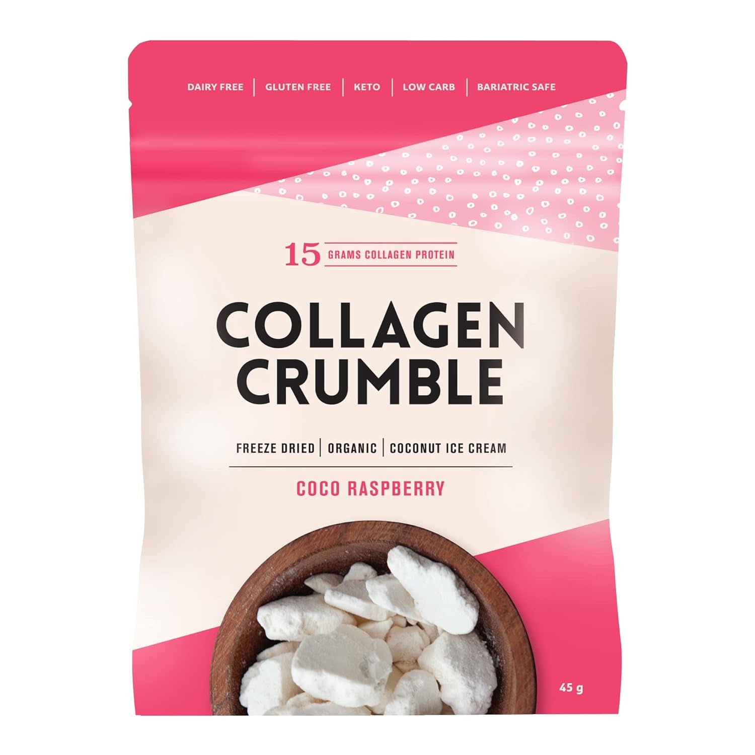 3 Broth MAKERS Collagen Crumbles, Coco Raspberry, Freeze-Dried Dairy-Free Organic Coconut Ice Cream with Hydrolyzed Protein Collagen Powder for Women and Men, Gluten-Free - Made in Australia - 1 Pack