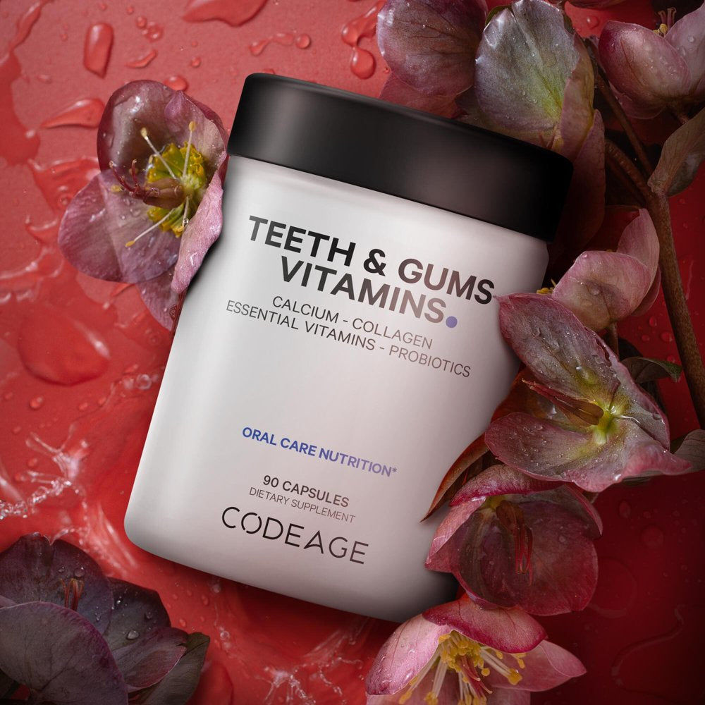 Codeage Teeth & Gums, Vitamin D3 & K2, Oral Care Collagen & Probiotic, Plant-Based Calcium, Potassium, 90 Ct