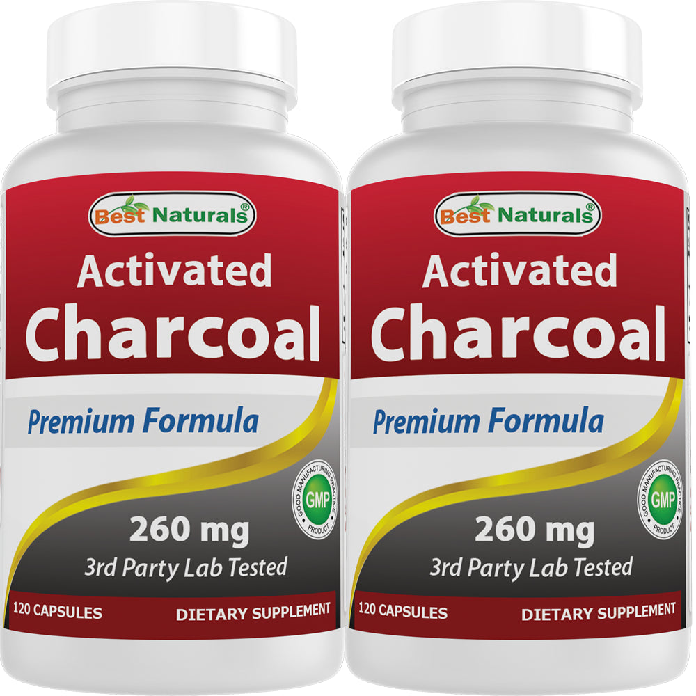 2 Pack Best Naturals Activated Charcoal 260 Mg 120 Capsules