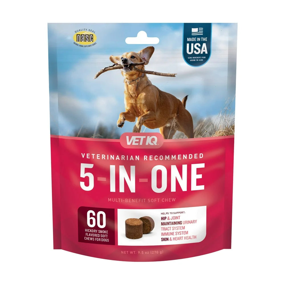 VETIQ 5-In-One Multi-Benefit Supplement for Dogs, Hickory Smoke Flavored Soft Chew, 9.5 Oz, 60 Count