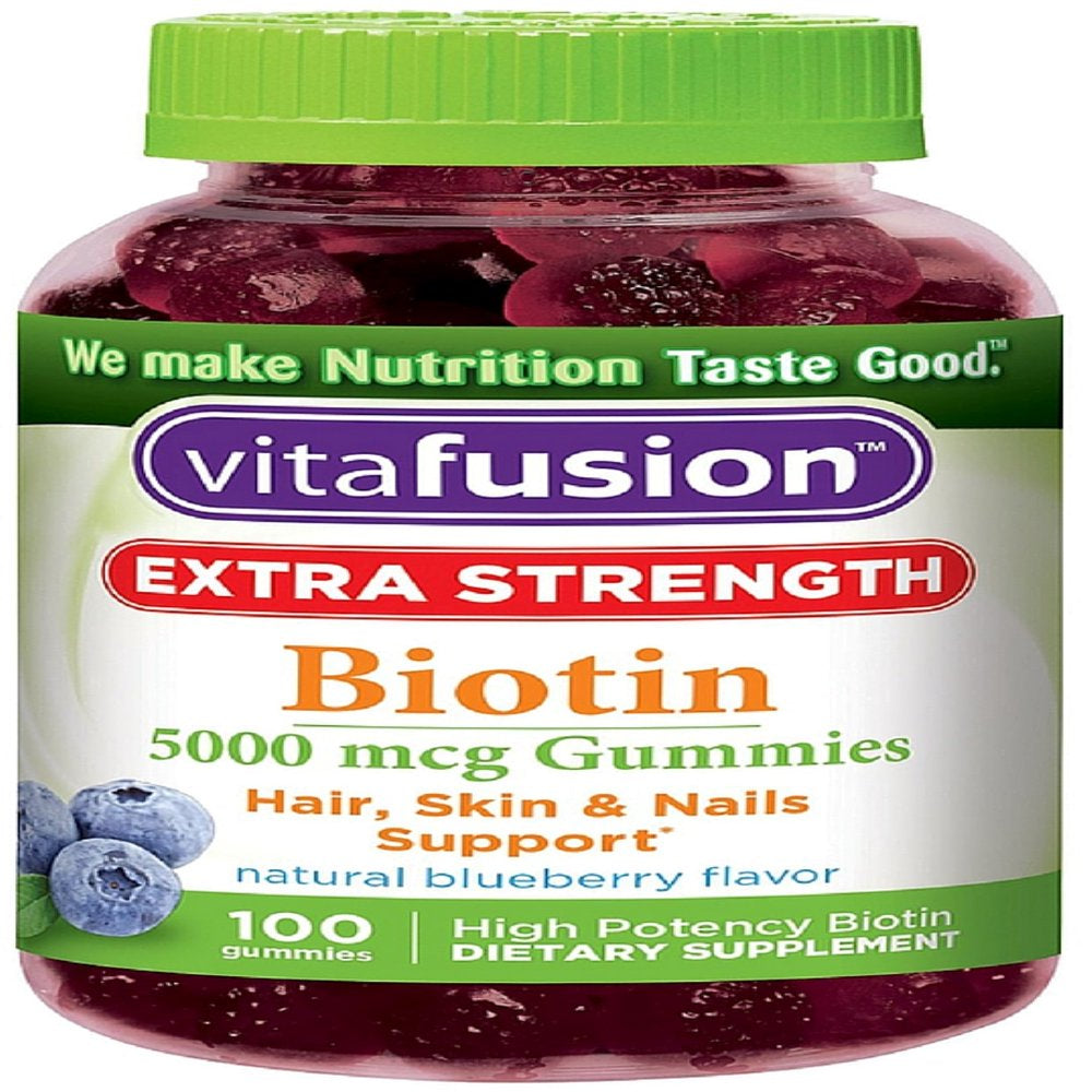 Vitafusion Extra Strength Biotin Gummies 5000 Mcg, Blueberry 100 Ea (Pack of 4)