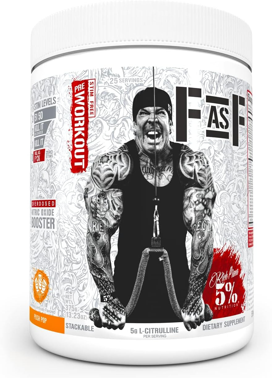 5% Nutrition Rich Piana Bundle | Alldayyoumay Amino Acid BCAA Powder + Fasf Stim-Free NO Booster Pre-Workout (Push Pop)