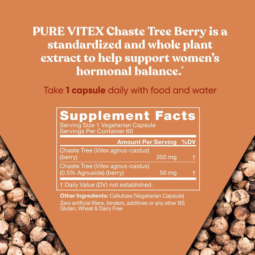 Vitex Pure 400 Mg Chasteberry – Natural PMS Support, Balance Hormones, Regulate Cycle, Promote Skin Health – Full-Spectrum & Standardized – 60 Vegan Soft Capsules